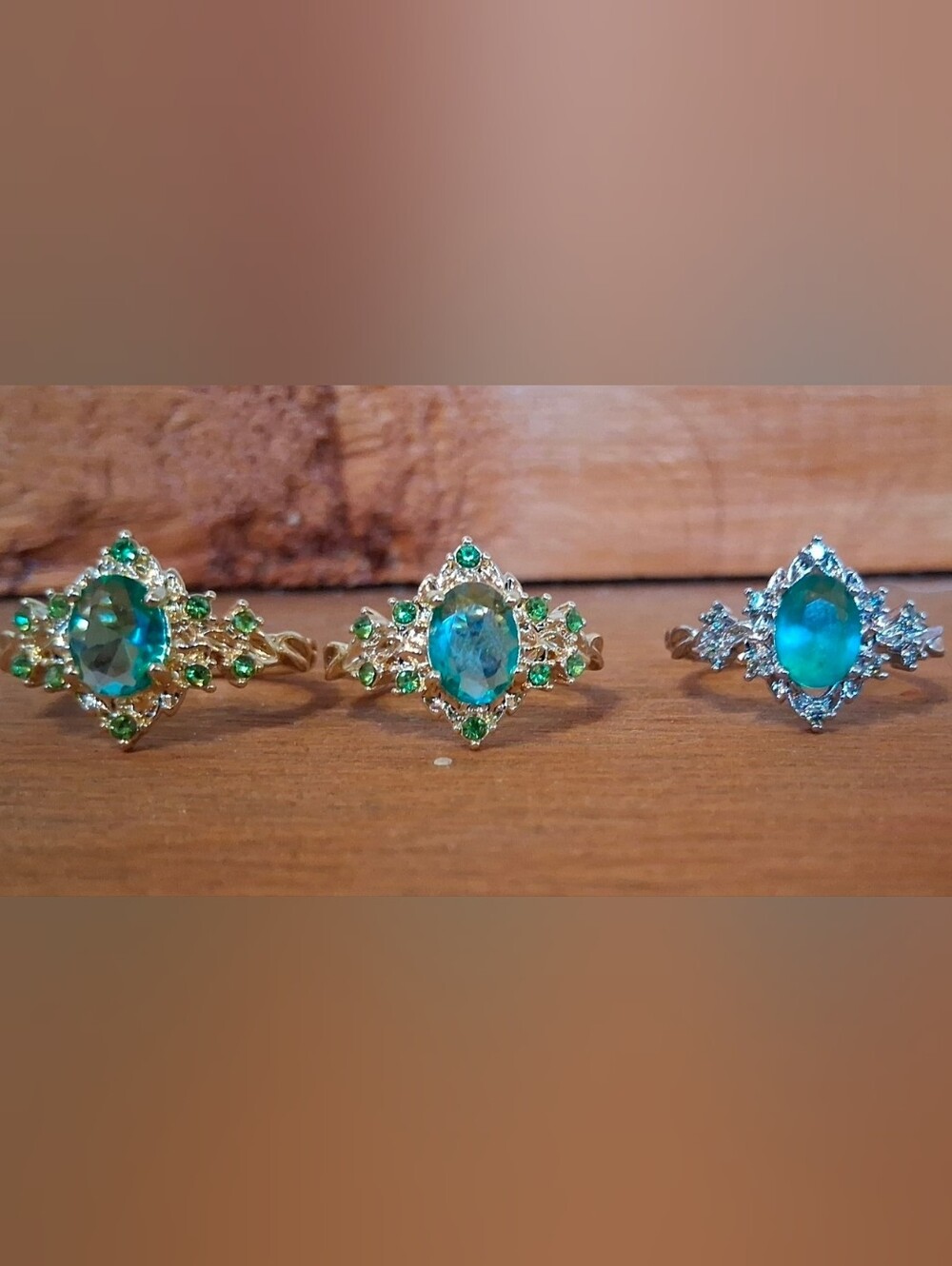 $8 Each Or Bundle 5/$20 Gold-Tone Green & Blue-Green Gemstone Ring
